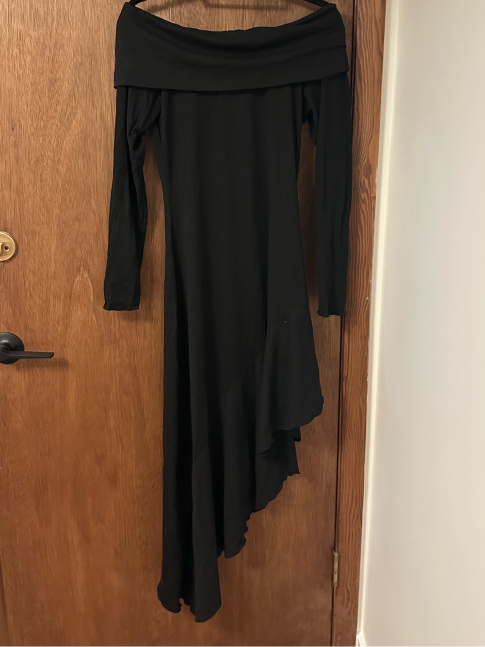 Off-Shoulder Black Asymmetric Maxi Dress